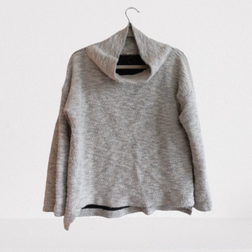 EILEEN FISHER Cream 100% Cotton Oversized Fuzzy Knit Cowl Neck Sweater - Size XS